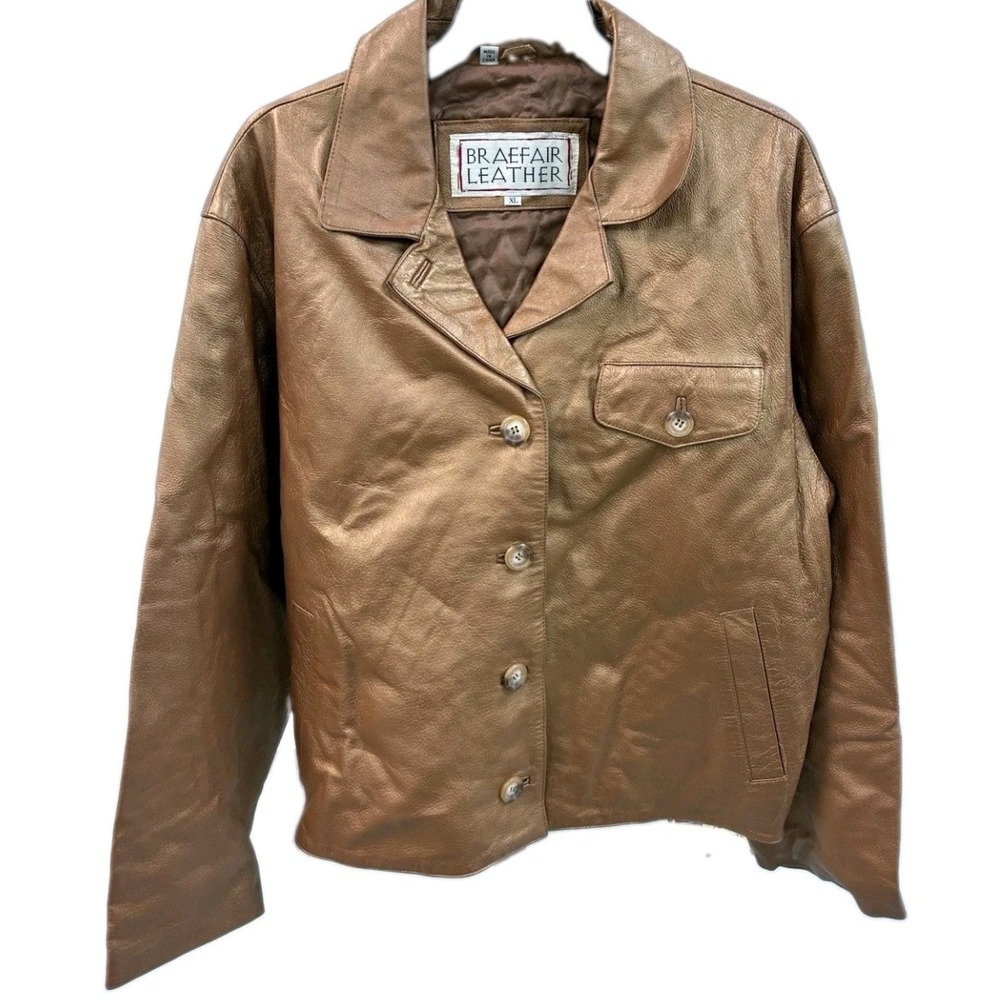 Braefair Leather Metallic Bronze Genuine Leather Jacket Vintage XL NWT